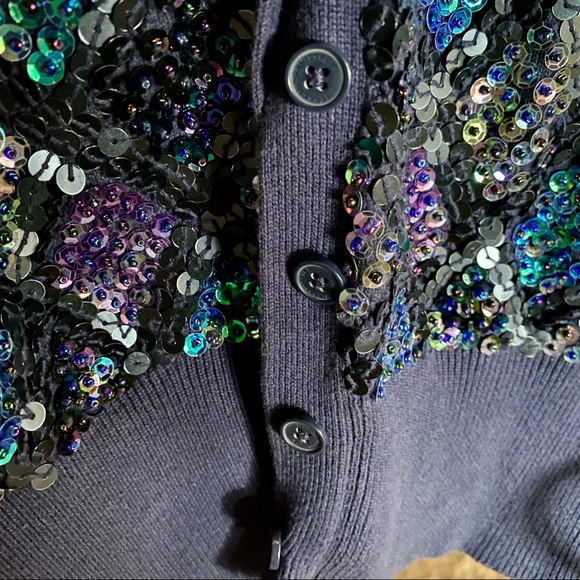 Isaac Mizrahi LIVE! Small diamond pattern sparkle sequin button sweater topper. - Picture 4 of 5